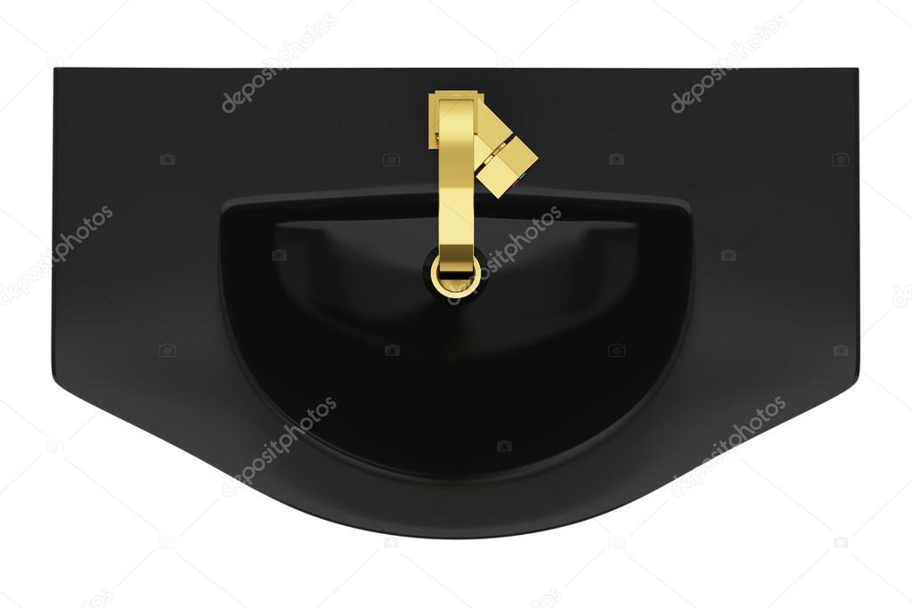 top view of modern black bathroom sink isolated on white backgro