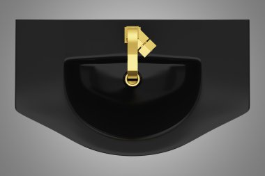 siyah banyo lavabo üzerinde gri backgrou izole Üstten Görünüm