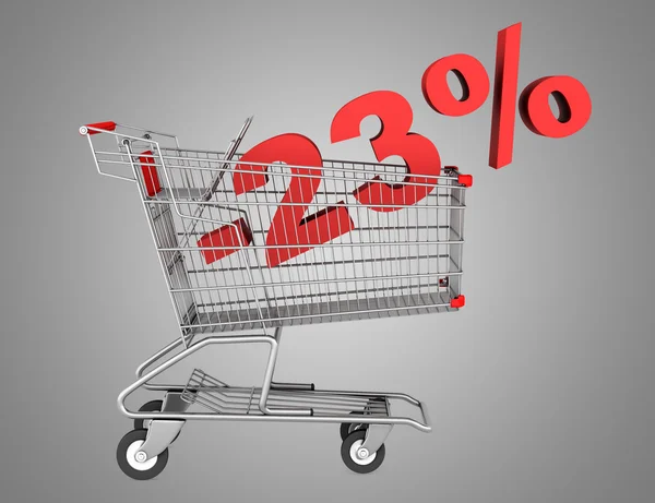 Carrello acquisti con 23% di sconto isolato su backgrou grigio — Foto Stock