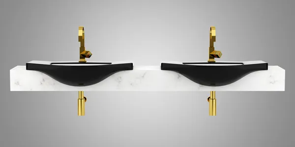 Modern double black bathroom sink isolated on gray background — Stock Photo, Image