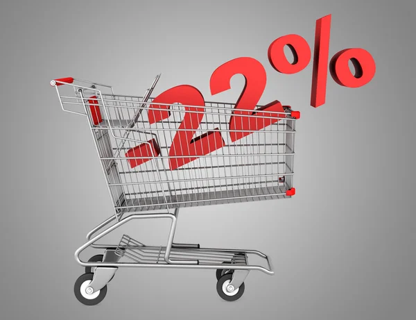 Shopping cart with 22 percent discount isolated on gray backgrou — Stock Photo, Image