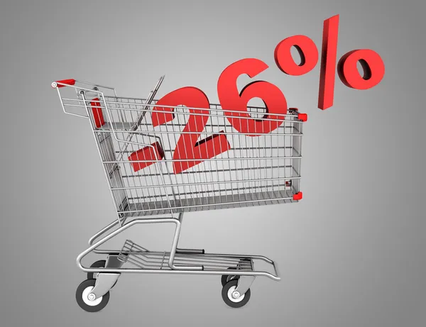 Shopping cart with 26 percent discount isolated on gray backgrou — Stock Photo, Image