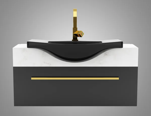 Modern black bathroom sink isolated on gray background — Stock Photo, Image