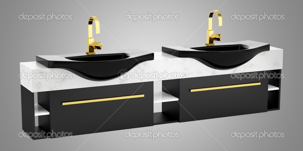Modern double black bathroom sink isolated on gray background — Stock Photo © tiler84 34255287