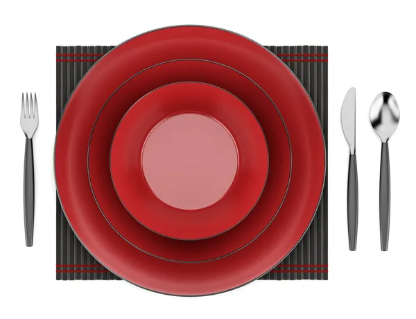 Black and red table setting isolated on white background — Stock Photo, Image