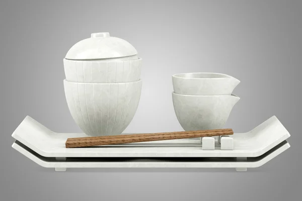 Σύνολο άδειο σούσι πιάτα που απομονώνονται σε γκρι φόντο — Φωτογραφία Αρχείου