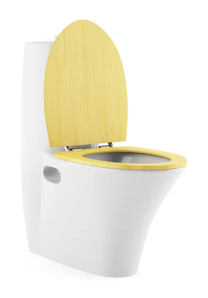 Single modern toilet bowl with wooden cover isolated on white ba — Stock Photo, Image
