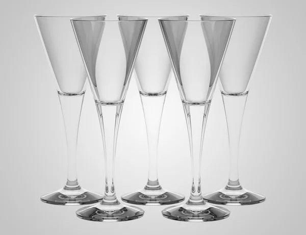 Bicchieri di champagne vuoti isolati su sfondo grigio — Foto Stock