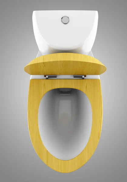 Vista superior do vaso sanitário moderno com tampa de madeira isolada em gra — Fotografia de Stock