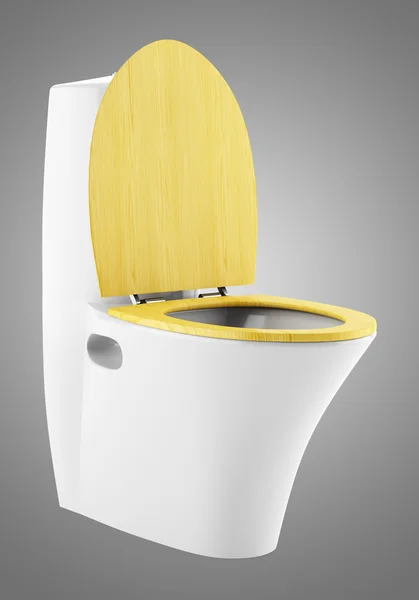 Single modern toilet bowl with wooden cover isolated on gray bac — Stock Photo, Image