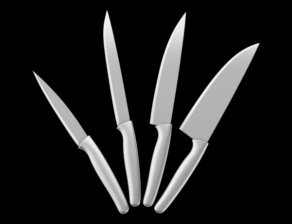 Set of kitchen knives isolated on black background — Stock Photo, Image