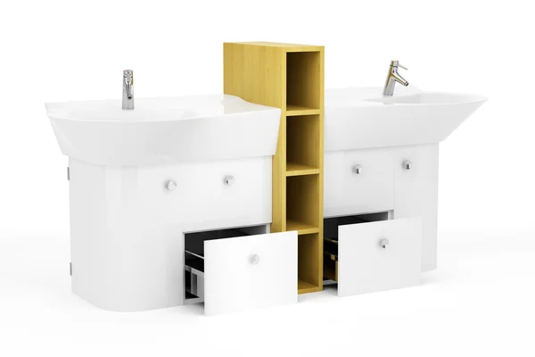 Moderno lavabo doppio bagno isolato su sfondo bianco — Foto Stock