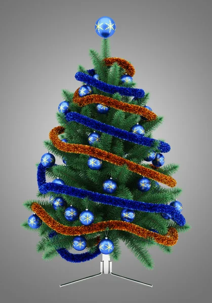 灰色の背景上で分離飾られたクリスマス ツリー — ストック写真