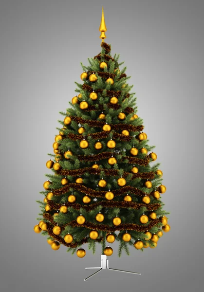 Geschmückter Weihnachtsbaum isoliert auf grauem Hintergrund — Stockfoto