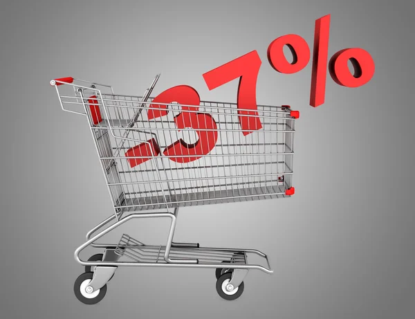 Shopping cart with 37 percent discount isolated on gray backgrou — Stock Photo, Image