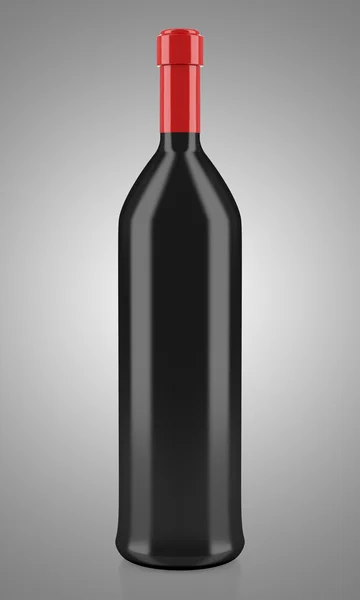 Láhev vína na šedém pozadí, samostatný — Stock fotografie