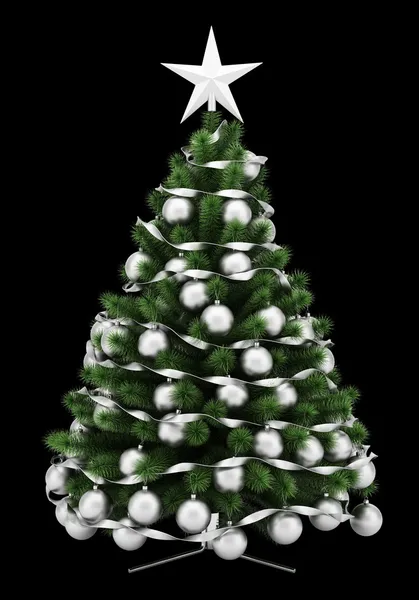 Díszített karácsonyfa elszigetelt fekete háttér — Stock Fotó