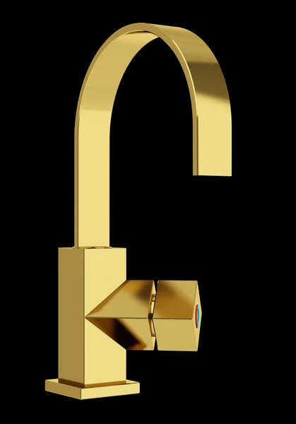 Siyah arka plan üzerine izole modern altın musluk — Stok fotoğraf