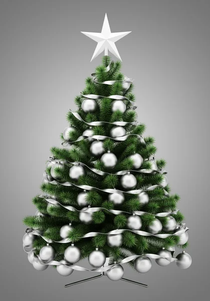 装饰的圣诞树上灰色背景孤立 — 图库照片
