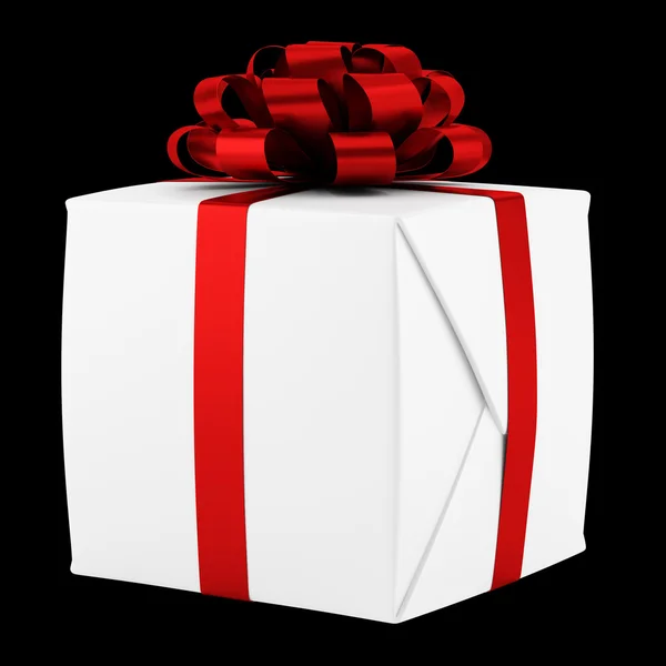 Gift box with red ribbon isolated on black background — Stock Photo, Image