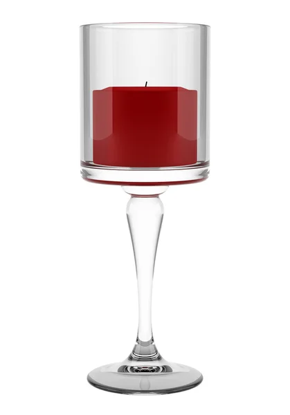 Candelabro de vidrio con vela roja aislada sobre fondo blanco — Foto de Stock