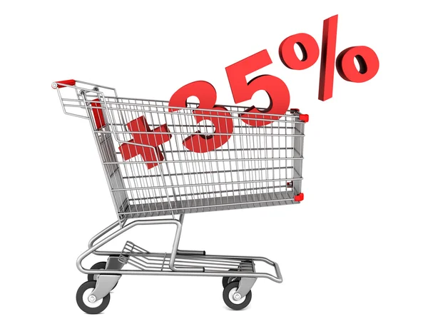 Shopping cart with plus 35 percent sign isolated on white backgr — Stock Photo, Image