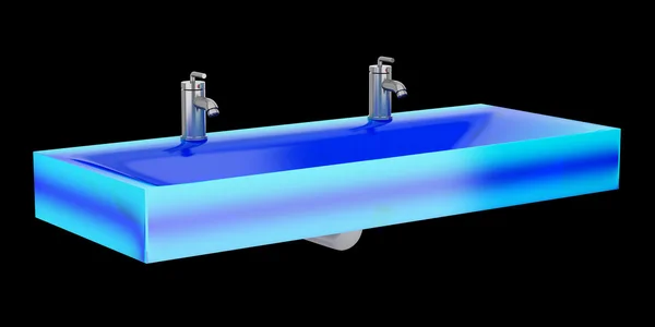 Pia de banheiro duplo de vidro azul moderno isolado no backgro branco — Fotografia de Stock