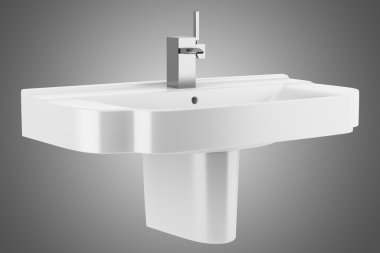 gri arka plan üzerinde izole seramik banyo lavabo