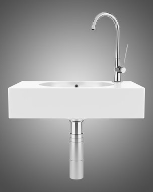 gri arka plan üzerinde izole seramik banyo lavabo