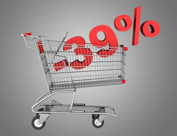 Shopping cart with 39 percent discount isolated on gray backgrou — Stock Photo, Image