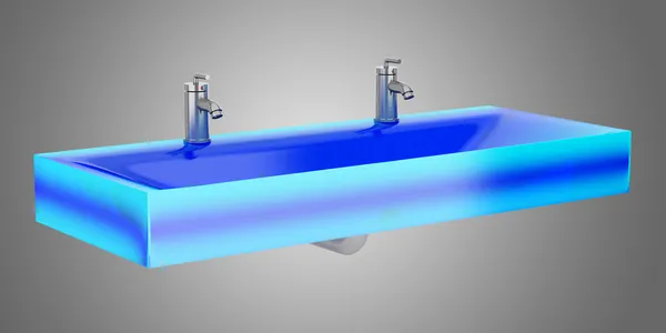 Modernes blaues Glas Doppelbad Waschbecken isoliert auf grauem Hintergrund — Stockfoto