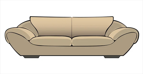 Vector cartoon beige couch isolated on white background — Stock Vector
