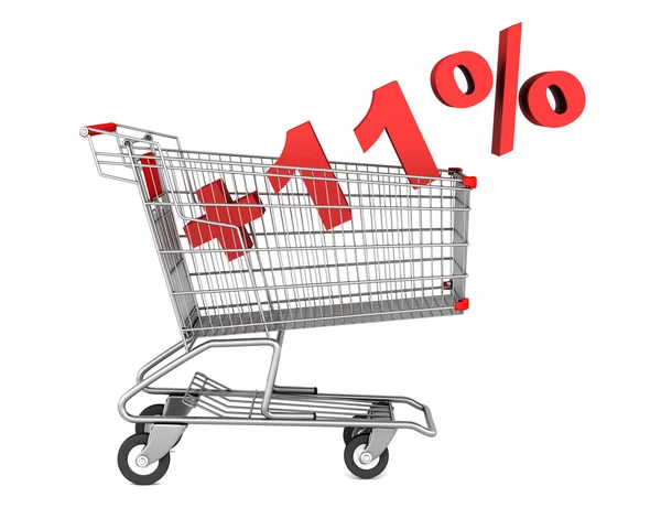 Shopping cart with plus 11 percent sign isolated on white backgr — Stock Photo, Image