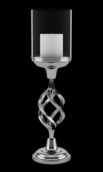 촛불 검은 배경에 절연 금속 촛대 — 스톡 사진