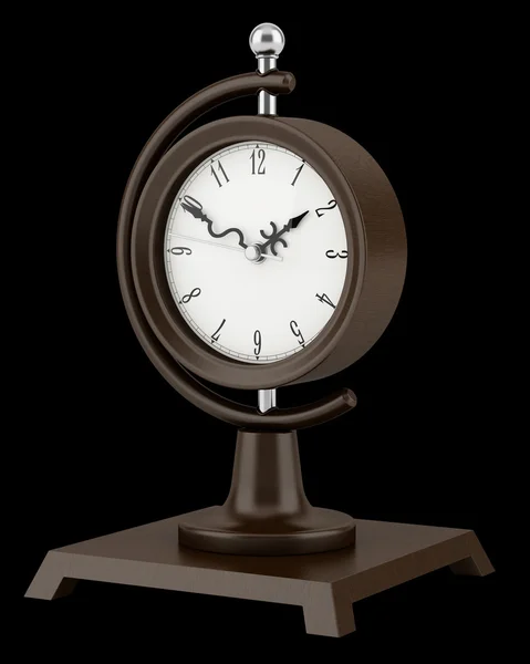 Relógio de mesa vintage marrom isolado no fundo preto — Fotografia de Stock