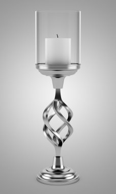 gri arka plan üzerinde izole mum ile metal şamdan