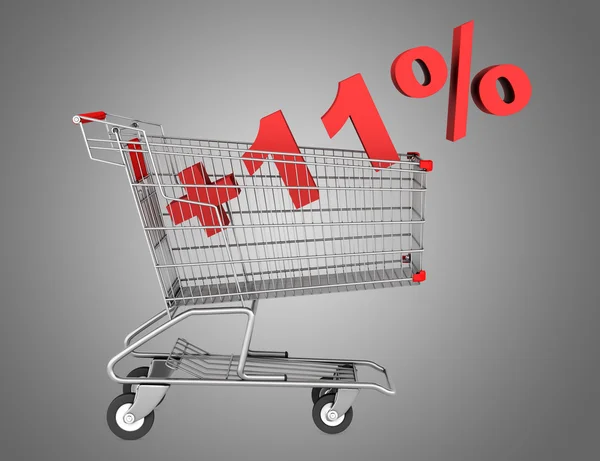 Shopping cart with plus 11 percent sign isolated on gray backgro — Stock Photo, Image