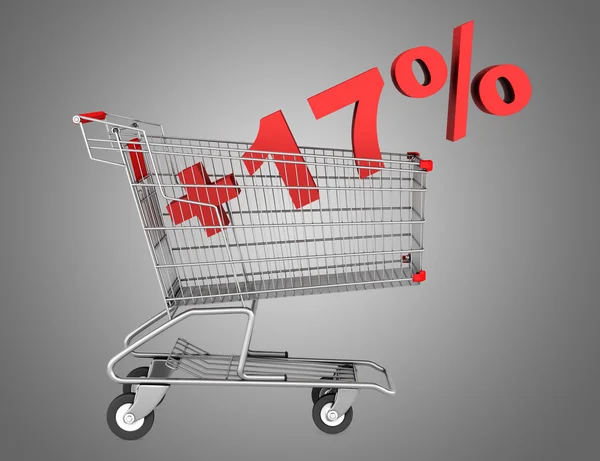 Shopping cart with plus 17 percent sign isolated on gray backgro — Stock Photo, Image