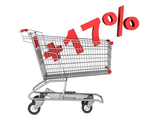 Shopping cart with plus 17 percent sign isolated on white backgr — Stock Photo, Image