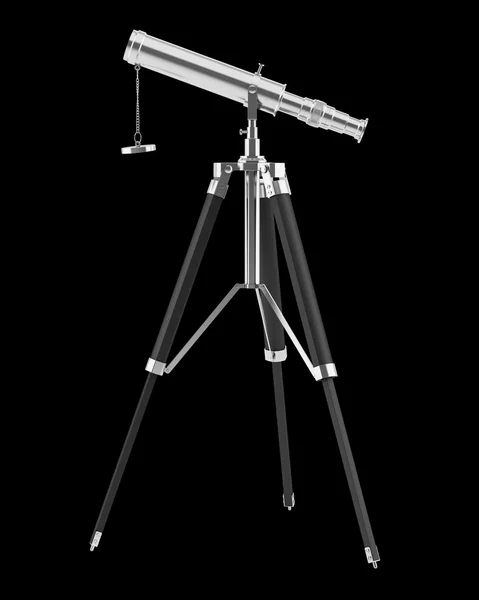 在黑色背景上孤立的三脚架上望远镜 — 图库照片