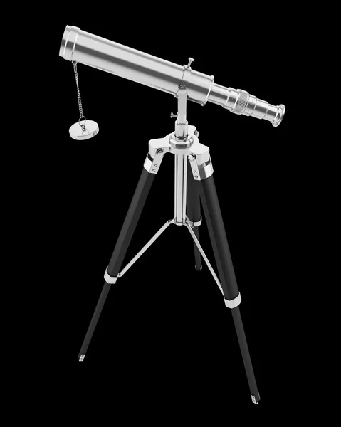 在黑色背景上孤立的三脚架上望远镜 — 图库照片