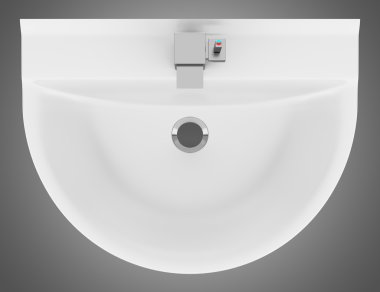 Seramik banyo lavabo gri arka plan üzerinde izole Üstten Görünüm