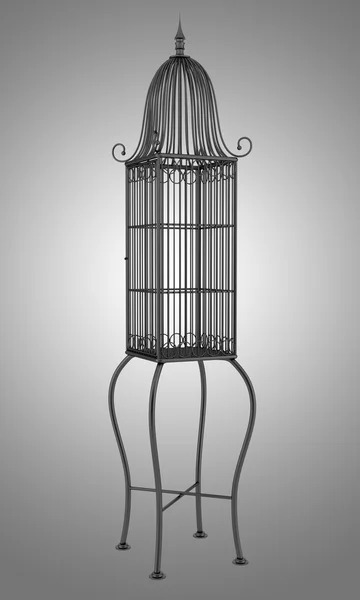 Empty black birdcage isolated on gray background — Stock Photo, Image