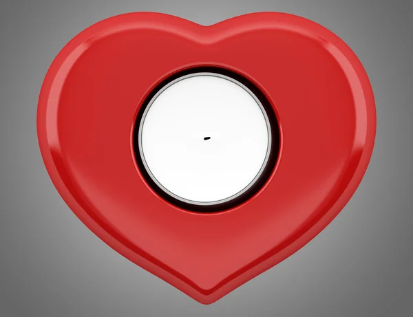 Top view of red heart-shaped candlestick with candle isolated on — Stock Photo, Image