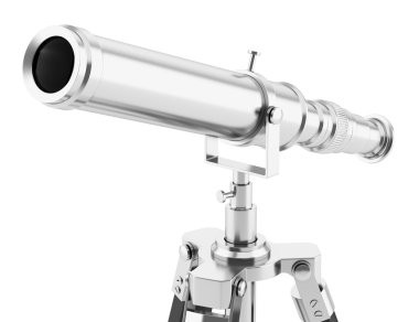 Beyaz arka plan üzerinde izole tripod üzerinde teleskop