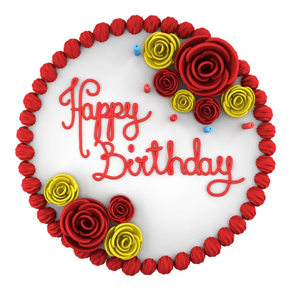 Vista superior de pastel de cumpleaños redondo con velas en el plato aislado en — Foto de Stock