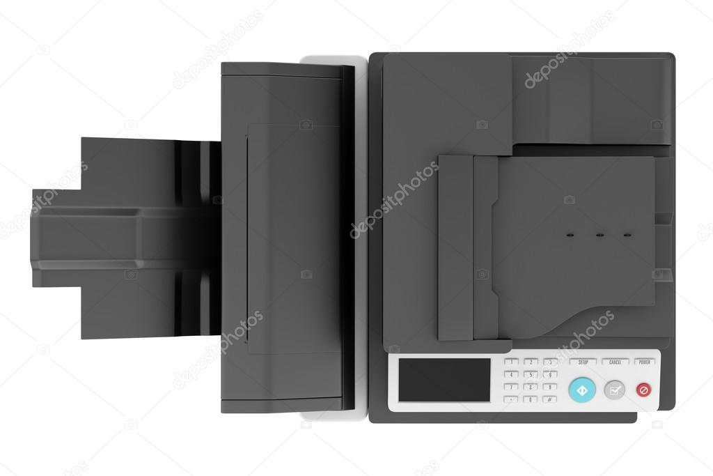 top view of modern office multifunction printer isolated on whit
