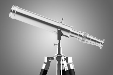 gri arka plan üzerinde izole tripod üzerinde teleskop