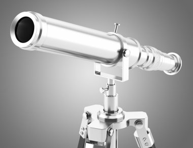 gri arka plan üzerinde izole tripod üzerinde teleskop