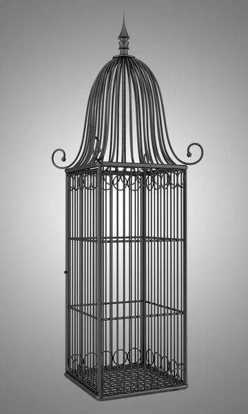 Empty black birdcage isolated on gray background — Stock Photo, Image